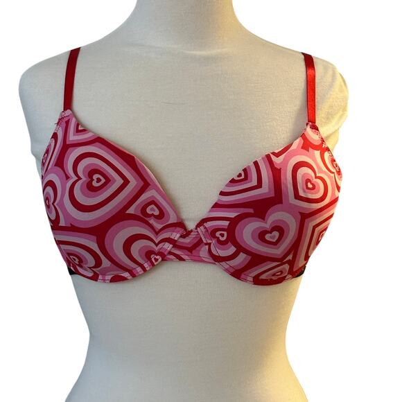 Juicy Couture Intimates Colorful Hearts Padded Bra Womens 38C Pink Red Lounge - Picture 1 of 12
